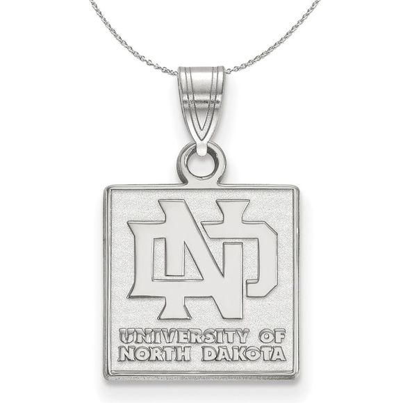 Sterling Silver North Dakota Small Square Pendant Necklace - 18 Inch